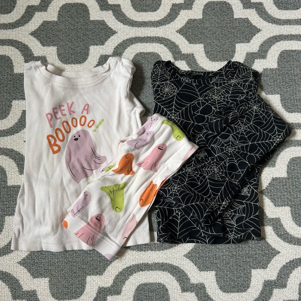 Old Navy Halloween Themed Pajama Set -  Black Spiderweb Print & Silly Ghosts